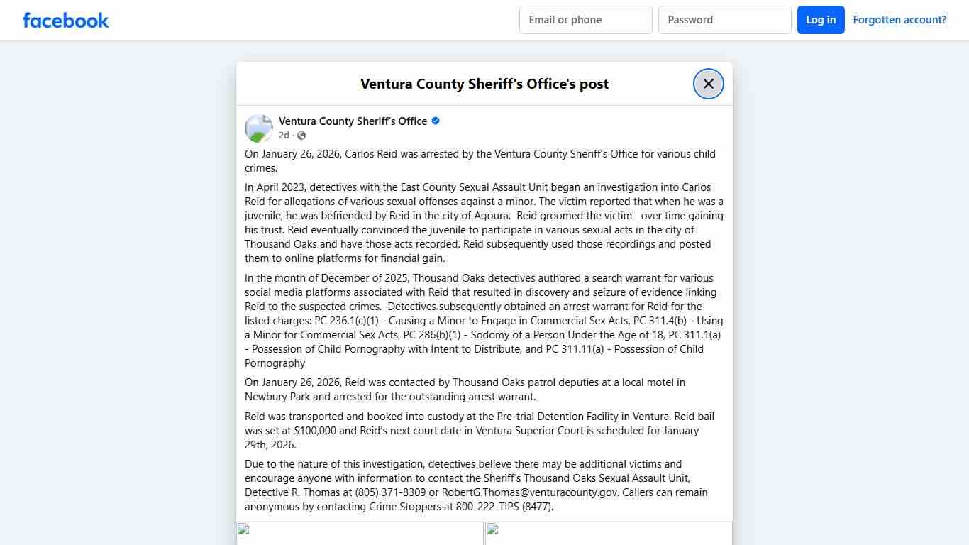 On January 26, 2026,... - Ventura County Sheriff's Office Facebook