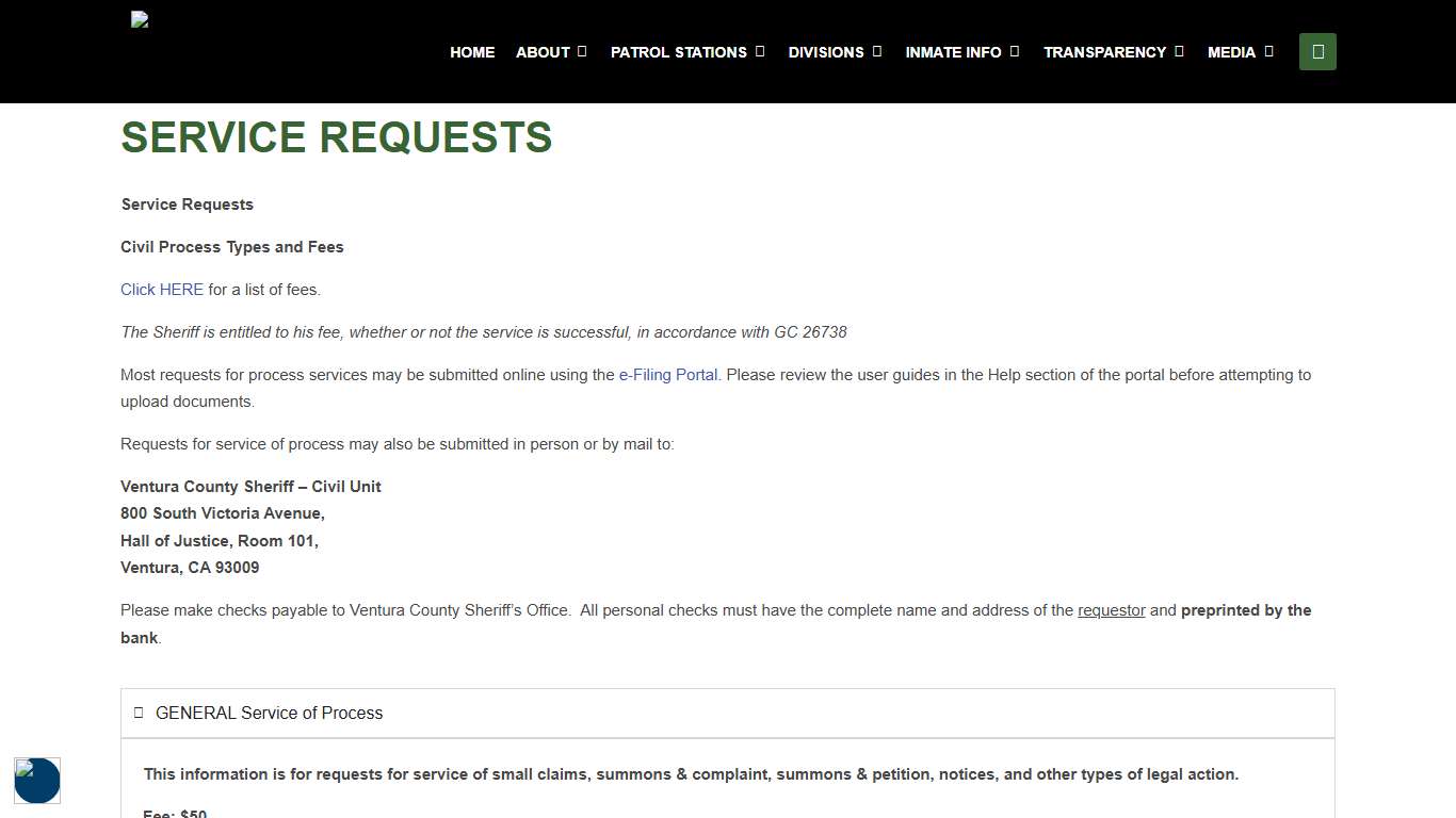 Service Requests – Ventura Sheriff Official Website