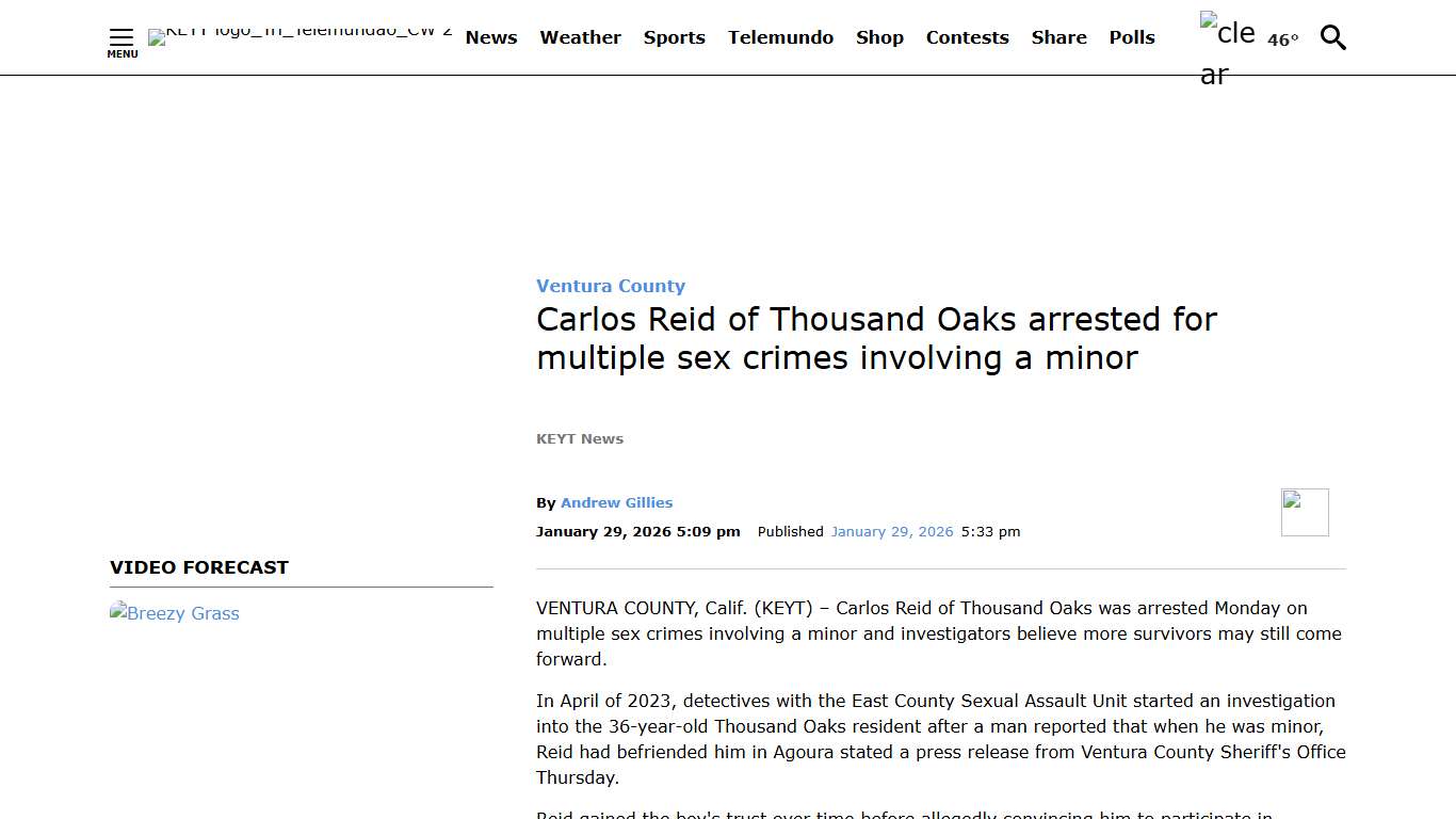 Carlos Reid of Thousand Oaks arrested for multiple sex crimes involving a minor News Channel 3-12